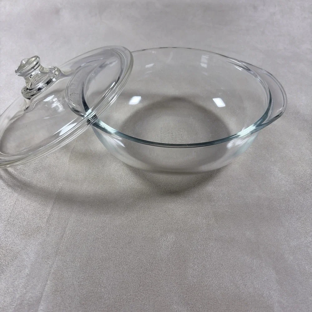 Vintage Pyrex 1023 1.5 Qt Clear Glass Round Casserole Dish w/ Lid USA (183)
